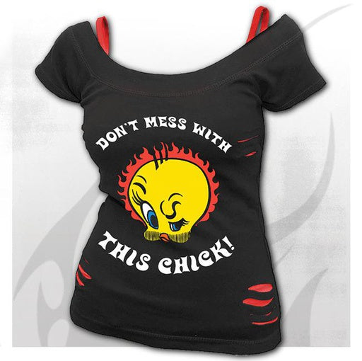 TWEETY - TOUGH CHICK - 2in1 Red Ripped Top